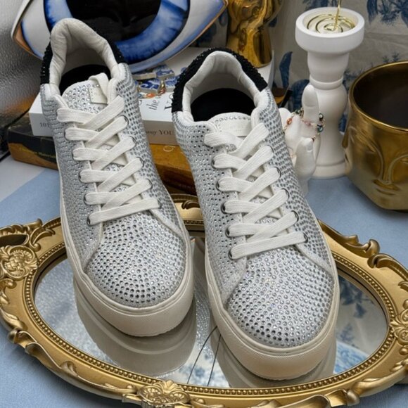 🆕 KURT GEIGER LONDON 🧿 NWOT Laney Silver Crystal Low Top Sneaker, Sz 40 US 9 - Picture 4 of 16